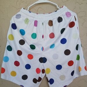 Anywhere Women's White Elastic Waist Athletic Shorts with Colorful Dot Print - S